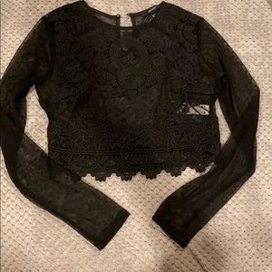 Black Mesh Long Sleeve Crop